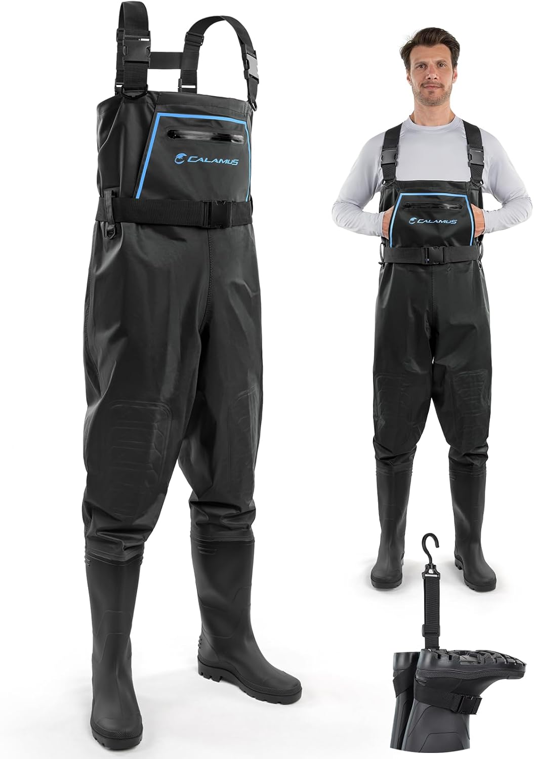 Calamus WaveWalker Fishing Waders for Men & Women, 100% Waterproof PVC Waders with Slip-Resistant Boots, Tear-Resistant Nylon