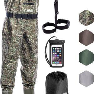 Foxelli Chest Waders – Waterproof 2-ply Nylon/PVC Camo Hunting Fishing Waders for Men and Women with Boots